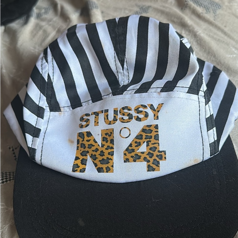 Stussy Striped Cap with Leopard Print